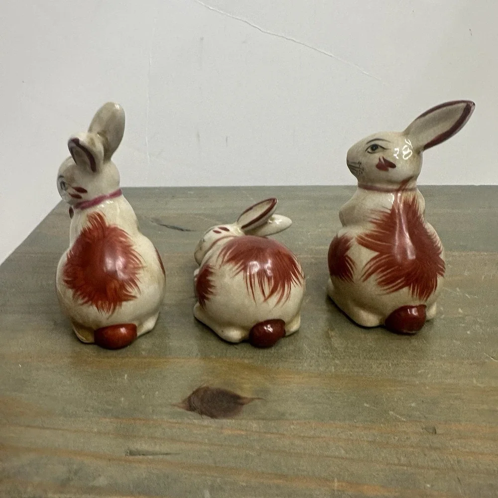 Lot Of 3 Staffordshire Style Bunny Rabbit Small Porcelain Figurine 3-4